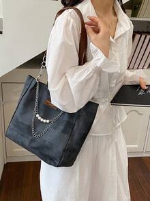 New Solid Color Luxury High-End Versatile Women's Shoulder Tote Bag - Black - View 8