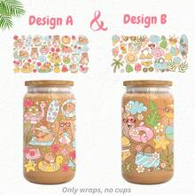 1/2/4pcs Girly Summer Capybara Beach Surf Flamingo Seashell UV Dtf Cup Wrap For 16oz Glass Can Cup, Pastel Floral Book Lover Uv Dtf Uvdtf Decal Sticker For Water Bottle Tumbler Mug Book Mark Laptop Phone Case, Gift For Girls Friends Teacher Holiday - Doodle - View 17