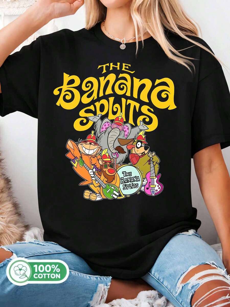 The_Banana_Splits_Retro_Cartoon_Band_Nostalgia_T-Shirt - 黑色 - 查看 1