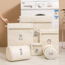1/6pcs Household Laundry Mesh Wash Bags Thickened Fabric Anti-Deformation Underwear Socks Clothing Sorting Storage Protection Organizer Set For Delicates Lingerie Hosiery Travel Home Organization - Beige - View 6