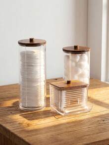 1pc / 3pcs Qtips Dispenser Bathroom Container, Ball Holder, Apothecary Jar Organizer For Storage Swab, Floss Picks - Multicolor - View 1