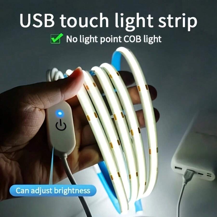 LITSHOW 無點光 COB LED 燈條,USB 供電櫥櫃下照明燈,內建開關,柔性無縫 LED 燈條,適用於廚房櫥櫃、書桌、衣櫃、梳妝鏡,自黏式(暖白/亮白) - 觸控開關 - 查看 1