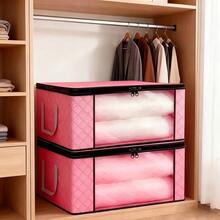 2pcs Oversized Foldable Organizer With Window Opening And Visual Durable Folding Clothes Organizer With Zipper And Lid And Reinforced Handle For Bedding, Blankets, Pillows And Clothing, Under-Bed Storage - Pink - View 3