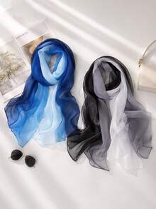 1/2 piezas Bufanda chal ligera y transpirable con degradado para mujer, amigable con la piel, para primavera y verano, ideal para viajes, playa, vacaciones, fiestas y outfits de fotos - Azul + Negro y Blanco 2 piezas - Ver 1