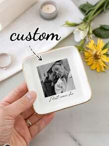 1 pieza Bandeja de joyería personalizada, plato de cerámica para anillos, plato de exhibición de joyería, bandeja de joyería con foto personalizada de mejor amigo, foto personalizable y texto personalizado, adecuado para exhibir anillos, collares y diversas joyas, exquisito y de moda, de alta calidad, regalo único para ella, él, hermana, mejor amigo o madre - Multicolor - Ver 3