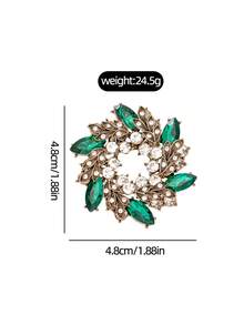 1pc Vintage Emerald Green Brooch, Luxury Zirconia Floral Wreath Design, Versatile Accessory To Enhance Elegant For Coats And Suits, Suitable For Gifting And Personal Use - Multicolor - View 4