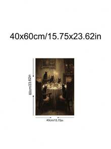 1pc Gothic Black Cat Dinner Party Art, Dark Academia Cat Moody Victorian Animal Painting, Ideal Gift,Suitable For Bedroom,Living Room,Kitchen,Wall Arts,Wall Decor,Home Decor,Room Decor,Canvas Wall Art,Posters, Wall Art With Frame, Optional Frame - 1PCS - View 18