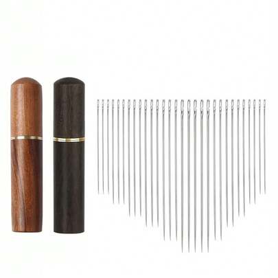 Wooden Needle Case Set With 30pcs Sewing Needles, 2 Colors