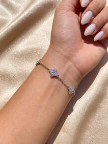 1 pieza Pulsera de trébol de cuatro hojas de plata de ley 925, uso diario y regalo para fiestas de las mujeres, diseño original, joyería fina y encantadora de estilo vintage - Pulsera de la suerte con cinco flores - Ver 6