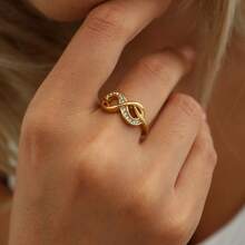 Luxury Full Rhinestone Infinity Symbol Ring For Women, Twisted Cross-Over Finger Ring, Niche Exquisite Versatile Index Finger Ring - Gold - View 3