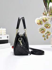Sac fourre-tout bandoulière matelassé élégant pour femmes, décoration pendentif cerise, sac à épaule et sac à main en cuir PU avec chaîne dorée, convient pour les déplacements et les sorties décontractées - Multicolore - Voir 3