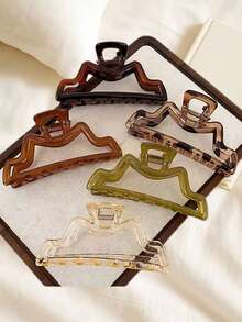 5pcs (5.12in) Simple Asymmetric Wave Acrylic Large Hair Claw Clip For Thick Hair Women, Back-Of-Head Updo Hair Accessory - Multicolor - View 8