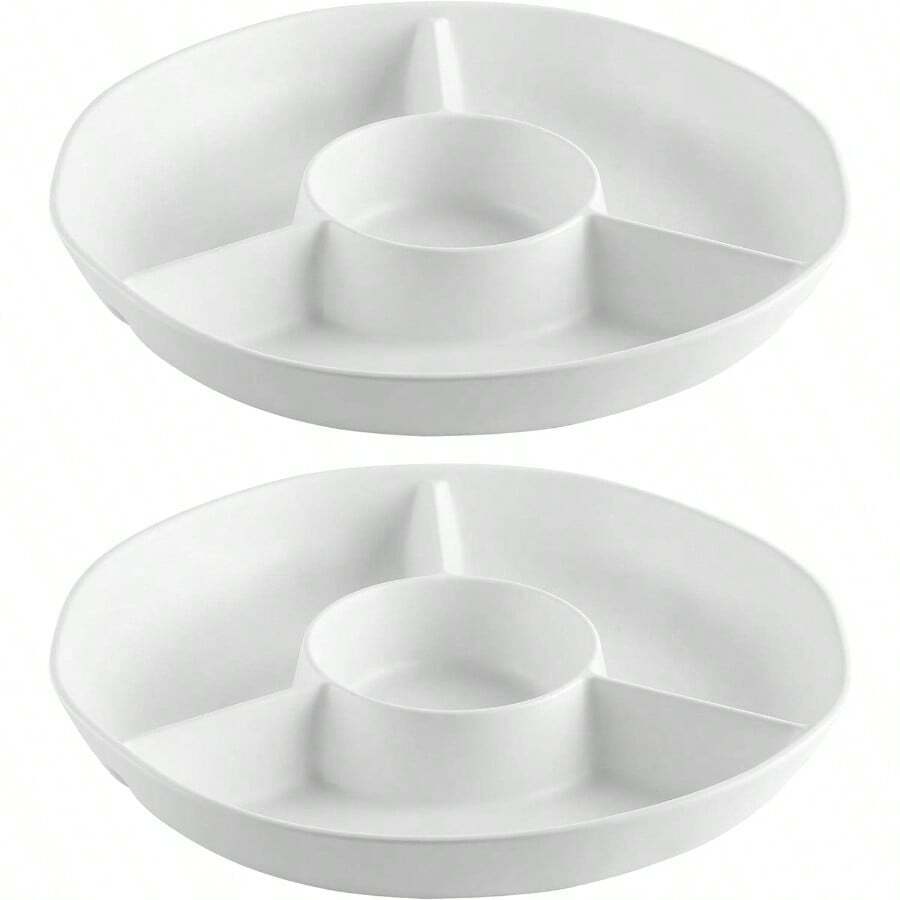 Juego de Platos para Servir con divisin para Aperitivos y quesos White Chips and Dip, Bandeja para Servir con divisin para Aperitivos y Que Bandeja Redonda Dividida Blanca 13 pulg - Bandeja redonda dividida blanca - Ver 1