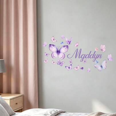 Custom Butterfly Cartoon Wall Sticker, Personalized Name Text Decal, Self-Adhesive Wall Decor For Kids, Birthday Gift Party Supplies
