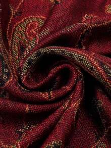 1件酒紅色經典腰果流蘇長圍巾 女款中式刺繡披肩 2合1防曬裝飾頭巾 - 紅色 - 查看 3