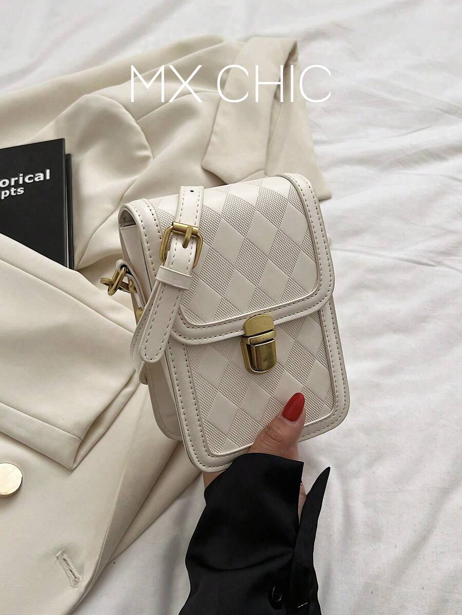 Bolso bandolera rectangular marrón y billetera para mujeres - Beis - Ver 1