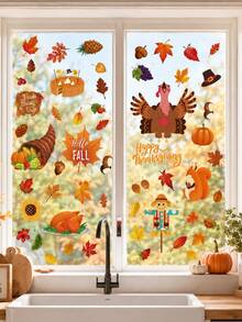 Thanksgiving Window Stickers, Autumn Static Cling Window Decals, Maple Leaf, Turkey And Pumpkin Glass Stickers, Thanksgiving And Autumn Home Decor, Suitable For Kitchen Windows, Party Supplies And Indoor/Outdoor Decoration - Multicolor - View 5