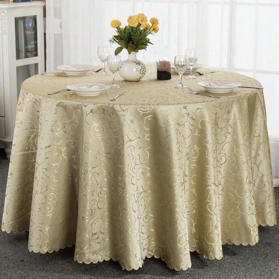 1 pieza Mantel decorativo redondo de jacquard multicolor con estampado de enredaderas, adecuado para bodas y decoración del hogar