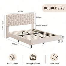 Bed Frame With Headboard, Noise-Free Upholstered Platform Bed With Solid Wood Slat Support, Heavy Duty Platform Bed With Under Bed Storage, No Box Spring Needed & Easy Assembly 
﻿ - Off White - View 2