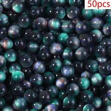 50 Buah Manik-Manik Bulat Imitasi Resin Batu Mata Harimau Berwarna-warni dengan Lubang Lurus, Manik-Manik Bulat Gradien Langit Berbintang Berkilau, Cocok untuk Pembuatan Perhiasan DIY - Untuk Gelang, Kalung, dan Anting-Anting, Manik-Manik Pembuatan Perhiasan - MultiWarna - View 14