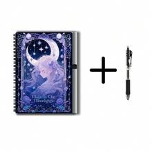1套夢幻星空月亮風格2D螺旋線圈筆記本組，封面設計為長髮女孩在星空、月亮與花朵之間，展現唯美浪漫神秘感。內含100頁/50張，書寫流暢。搭配同款風格原子筆，適合返校、工作與學習，亦是畢業、生日等場合的貼心禮物，適用於日記、日程規劃、筆記等。 - K - 查看 4