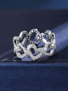 1pc Luxury Minimalist Hollow Heart Design Ring, Niche Luxury Micro-Inlaid Ring, Versatile Daily Accessory - JZ23957 - View 14