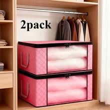 2pcs Oversized Foldable Organizer With Window Opening And Visual Durable Folding Clothes Organizer With Zipper And Lid And Reinforced Handle For Bedding, Blankets, Pillows And Clothing, Under-Bed Storage - Pink - View 7