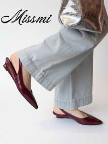 European Station French Style Pointed Toe Low Vamp Shoes 2025 New Slimming Back Strap Shoes Square Buckle Closed Toe Sandals - Burgundy - View 5