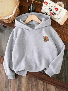 Tween Girl Capybara Graphic Print Warm Crew Neck Sweatshirt - Grey - View 2