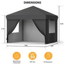 Toldo Plegable para Jardín 3x3m - Altura Ajustable, Ventanas Laterales, Bolsa con Ruedas, Sacos de Arena, Cuerdas y Estacas, Refugio Rápidoáneo para Eventos, Camping y Playa - Negro - Ver 5