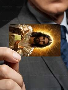 1入救贖之神信用卡保護貼卡套，Save & Bless God Bless You PVC材質防指紋耐用防刮耐磨貼皮，派對生日禮物，適用男女款，小晶片卡、銀行卡、信用卡、交通卡、房卡、學生校園卡個性化DIY，隱私保護 - 多色 - 查看 3
