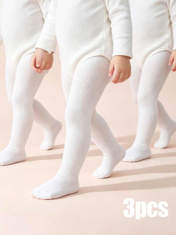 3 Pairs Girls' Solid Color Opaque Tights, Versatile All-Match Leggings Suitable For 0-8 Years Old Babies, Daily Matching