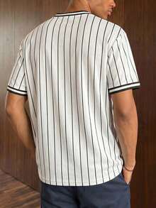 FRACTYR Men's Summer Casual Street Fashion Retro Streetwear V-Neck T-Shirt, Los Angeles 23 Striped Baseball Jersey Print, Loose Breathable Soft Short Sleeve Tee - White - View 3