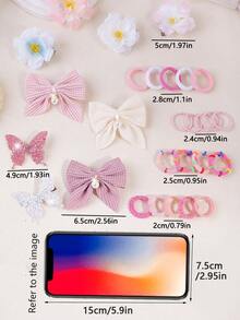 181pcs Pink Ombre Dreamy Princess Style Hair Accessories Set For Girls, Spring & Summer, Includes Shiny Butterfly Hair Clips, Pearl Bow Hair Clips, Camellia Hair Clips, High Elastic Non-Damaging Hair Ties, Suitable For Daily, Outing, Party To Create Elegant Hairstyles - Multicolor - View 7