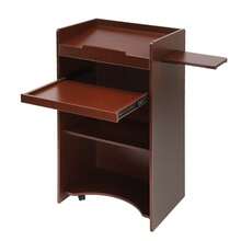 Mobile Floor Lectern With Side Shelf And Keyboard Tray, Floor Standing Reddish-Brown Podium, For Restaurants, Churches, Classrooms, Seminars, Families, Schools - Reddish-brown - View 5