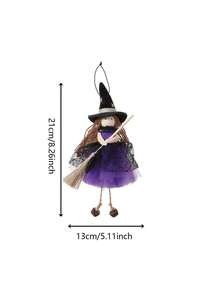 Halloween Witch Pendant Ornament, Soft Fabric Witch Doll With Pointed Hat And Broom, Halloween Party Supplies, Home Decor, Tree Hanging Decoration, Spooky Halloween Decoration - A - View 4
