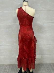 New 2026 Retro Style Dress With Mixed Print, Long Holiday Dress With Irregular Ruffle Hem European Style - 紫色 - 查看 8