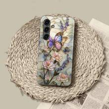 Stained Glass Butterfly & Flowers Design Phone Case For IPhone 11-17,  S21-S25 - 淺灰色 - 查看 6
