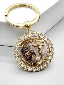 1PC Fashionable Eternal Love Revival Round Keychain, Best Gift For Friends, Thanksgiving, Father's Day, Teacher's Day, Mother's Day Alloy Keychain - Gold - View 4
