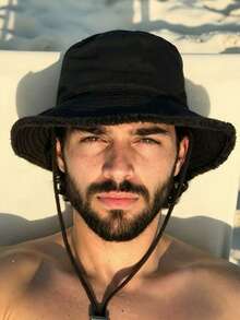 1pc Men's Brim Bucket Hat, Adjustable Chin Strap Design, Sun-Shading & Windproof, Fashionable, Suitable For Travel, Beach, Casual Daily Wear - A - View 2