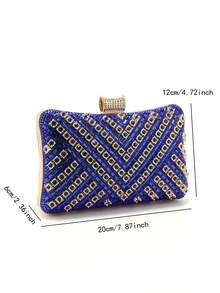 Bolso de mano para con asa de metal, bolso de noche con diamantes, bolso de mano dorado para boda, bolso de hombro con cadena, bolso pequeño - Negro - Ver 9