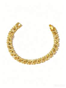 1pc 24K Gold Plated Wavy Heart Shaped Bracelet, Suitable For Women's Party And Daily Wear, Shiny Textured Jewelry, Also Perfect Gift For Girlfriend's Birthday - Yellow Gold - View 4