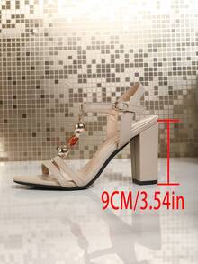 Sandalias de punta abierta con cuentas minimalistas 2026 nuevo estilo tacón grueso sandalias de moda versátiles cómodas y elegantes - Albaricoque - Ver 3