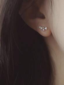 GAGAFEEL 1 par de pendientes de botón de plata de ley S925 vintage minimalistas y elegantes con mini hoja de circonita, joyería de amistad para mujer para fiesta y uso diario, regalo - Dorado - Ver 2