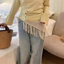 2/1pc Waist Accessories Belt Hand Woven Tassel Triangular Scarf Strap Fashionable And Versatile Fart Curtain Headscarf For Women - Multicolor - View 6