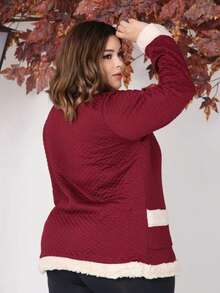 Vivi Women's Plus Size Coat With Button, Plush, Thick, Long Sleeve Winter - 紅木色 - 查看 2
