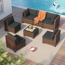 Bealife 7-Piece Outdoor Sectional Patio Furniture Set, PE Rattan Outdoor Furniture Patio Conversation Set With Cushions And Glass Coffee Table For Outdoor, Patio, Yard - Black - View 5