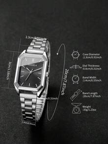 Reloj de cuarzo plateado minimalista para mujer, reloj de pulsera con esfera cuadrada exquisita y sencilla, accesorio versátil regalo para la mejor amiga (1 pieza/set) Caja de reloj no incluida - Plateado - Ver 3