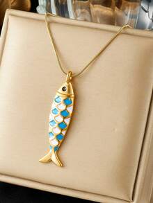 1PC Fashion Cartoon Drip Oil Simulation Small Fish Pendant Necklace Gold Plated Stainless Steel Jewelry Women's Clavicle Chain - Fish - View 4