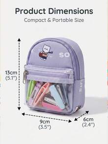 1pc Cute Light Purple Mini Bear Print Backpack Key Pouch, Portable Zipper Coin Purse With Clear Window, Decorative Cartoon Pattern Small Storage Bag For Earphones Cards Accessories Easy Carry On Go School Supplies - A - View 2